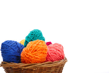 Colorful decorated easter eggs from wool yarn. Happy Easter.