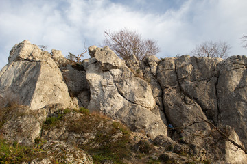 Fototapeta na wymiar Jurassic Krakow-Czestochowa Upland. Rocky limestone massif mountain landscape on a sunny day.