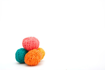 Colorful decorated easter eggs from wool yarn. Happy Easter.