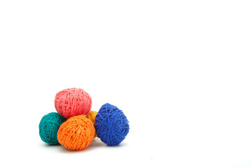 Colorful decorated easter eggs from wool yarn. Happy Easter.