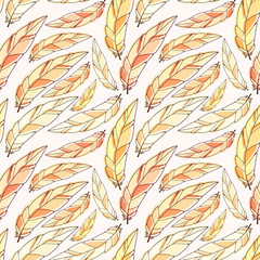 Feathers seamless pattern in yellow colors. Pattern for fashion textile and wrap paper print. Soft wallpaper design.