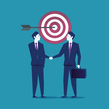 Business concept vector illustration.Business people shaking hands.Money investment target board concept.Development arrows