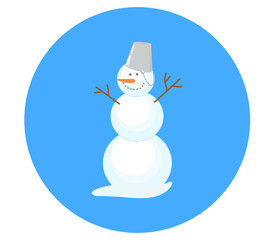 Snowman on a blue background. Cartoon. Vector illustration.