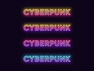 Neon Cyberpunk Text in different Vertical Gradient colors. Futuristic set