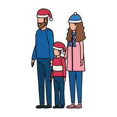 parents couple and son with christmas hats characters