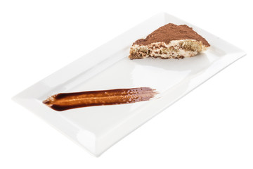 slice of Tiramisu cake traditional italian dessert isolated on white background