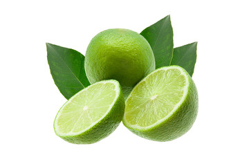 Isolated lime, two cut lines on white background