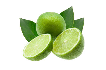 Isolated lime, two cut lines on white background