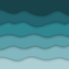 Blue water waves paper cut background.