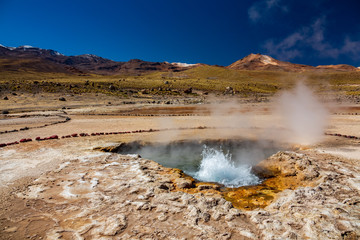 Hot spring with bright colors in the desert of Atacama