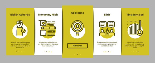Voting And Election Onboarding Mobile App Page Screen Vector Thin Line. Congress Building And Monitor, Calendar And Human Silhouette Democracy Voting Concept Linear Pictograms. Contour Illustrations