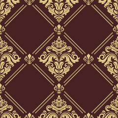 Classic seamless pattern. Damask orient ornament. Classic vintage background. Orient brown and golden ornament for fabric, wallpaper and packaging