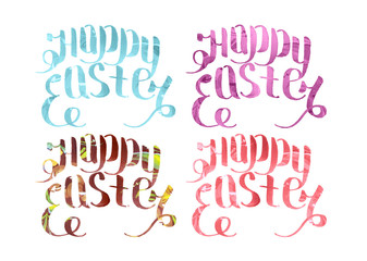 Inscription spring letters Happy Easter watercolor set