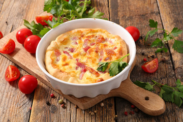 quiche, homemade quiche with cream, egg and bacon