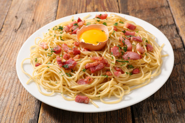 carbonara spaghetti with bacon, cheese and egg