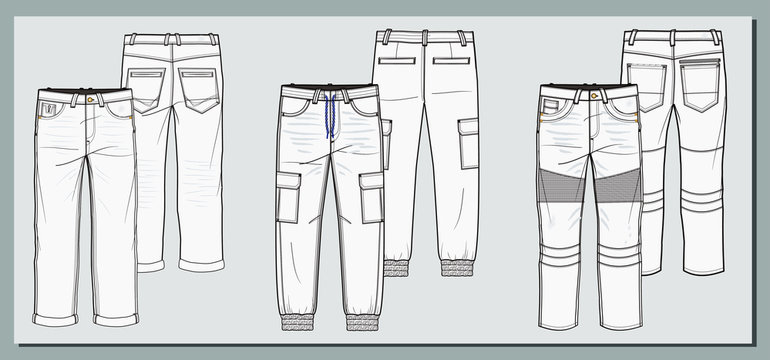 Women Jogger Pants fashion flat sketch template. Sweat Pants fashion  drawing template. Girl Lounge Pants template. Fashion desidn. Stock Vector