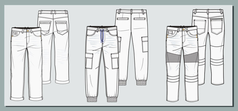 Jogger Pants fashion flat technical drawing template. Slouchy