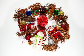 Christmas wreath with balls and pine cones