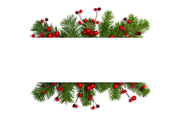 Fir tree branch frame on white
