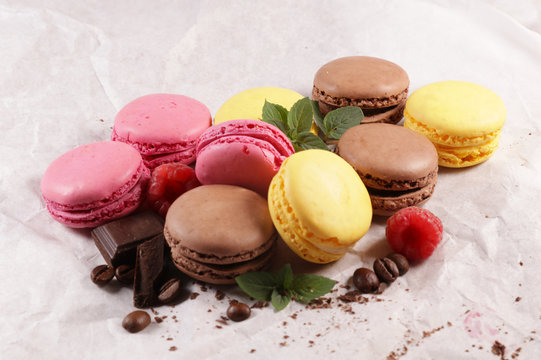 assorted colorful macaroon, traditional french confectionery
