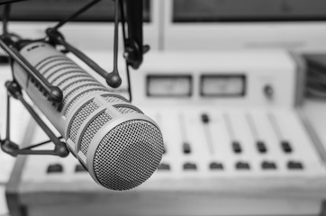 Professional microphone end sound mixer in Radio studio