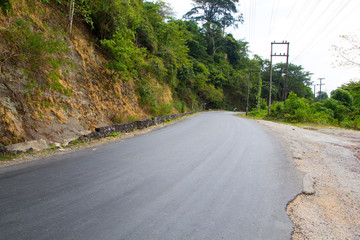 Mountain road curve on the way to Khamkert lak20, borikhamxay Province, Laos