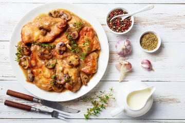 rustic style of Chicken Marsala on a plate