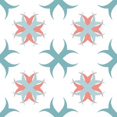 Fototapeta na wymiar Seamless geometric mint green and red ornamental pattern. Abstract pastel colored background