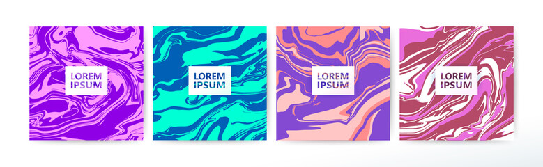 Set of liquid marble backgrounds. Fluid art. Applicable for design of covers, presentations, invitations, flyers, annual reports, posters and business cards. 