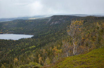 View over mountainous autumn landscape
