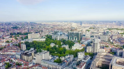 Zelfklevend Fotobehang Brussels, Belgium. The complex of buildings of the European Parliament. State institution, Aerial View © nikitamaykov