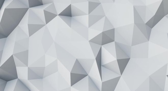 Abstract polygonal background video animation. White triangle shape 3d render. Low poly geometric style.