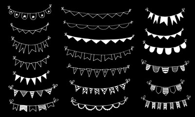 Holiday decoration doodle set. Handdrawn decor for celebration. Sketch festive garlands © Marina