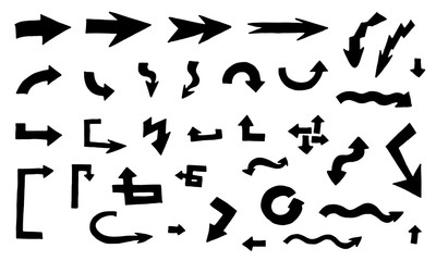 Handdrawn arrows set. Abstract doodle illustration.