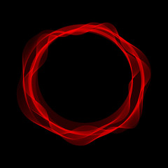 Red circle of smoke on dark background. Abstract stylish frame.