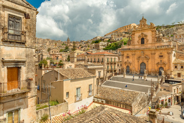Cityscape of Modica and the Church of Saint Peter, Sicily, Italy