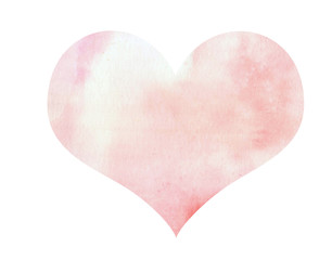 Multicolored hand drawn watercolor pink, white, sweet heart isolated on white background. Gradient textured brush element for Valentine's Day card, T-shirt design, illustration.