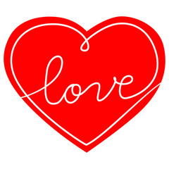 Line art words love and heart for greeting cards and declarations of love. Line art ramantic with love.