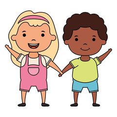 cute little interracial kids couple comic characters