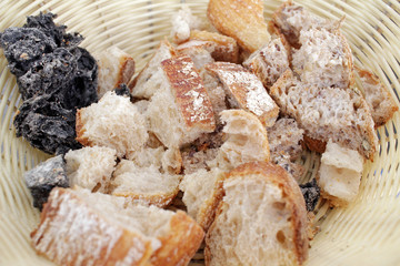 Fresh bread pieces. Bread bites and crumbs. Bread pattern.
