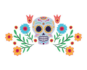 skull mask with floral decoration head icon