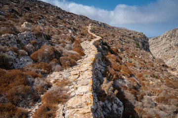 Ancient road on Karpathos Island, Avlona-Tristomo hiking trail,Greece
