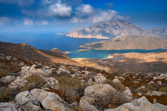 The northern part of Karpathos island,view of Saria island,Avlona-Tristomo hiking trail,Greece