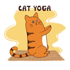 Funny yoga cat vector illustration. Yoga for kids.