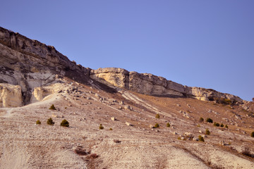 Fototapeta premium The top of the white rock in the Crimean steppe