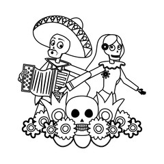 catrina and mariachi playing accordion couple characters