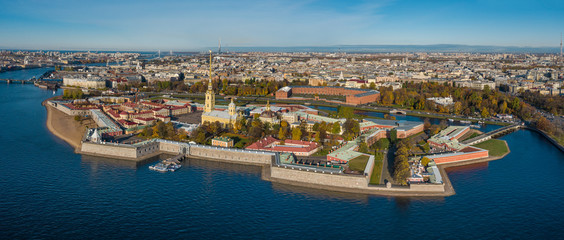 Arial drone panoramic view of St. Peterburg. Sankt Peterburg. Istoric center. Bridges Architecture of Rusia