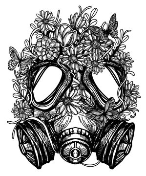 Flower In Gas Mask Toxicity Emblem Can Be Used Tattoo Design