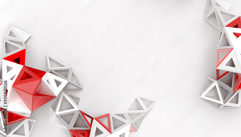 Wall mural abstract red low-poly geometric technology background triangular structure concept on isolated white