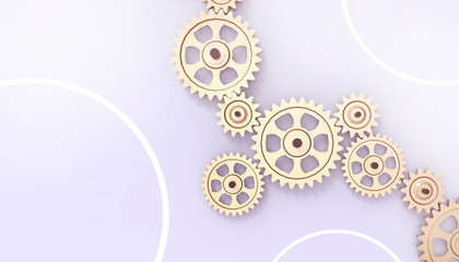 Engine gear wheels Industrial Abstract in motor Gear and concepts  . technology machine on purple  pastel background - 3d rendering